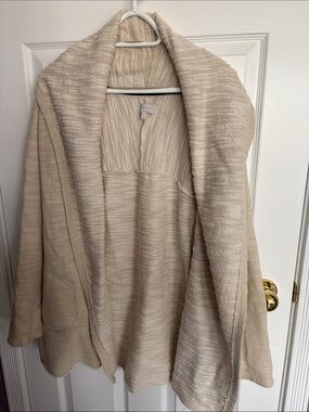 Eileen Fisher Beige Cream Open-Front Knit Cardigan
